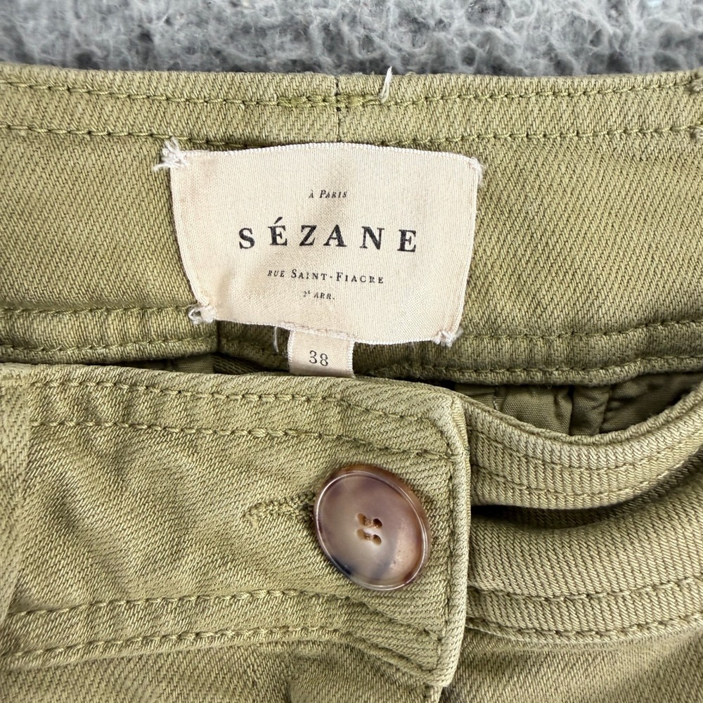 Sezane Herve Trousers Womens 38 US 6 Green Organic Cotton Tapered Utility Pants - Picture 11 of 14